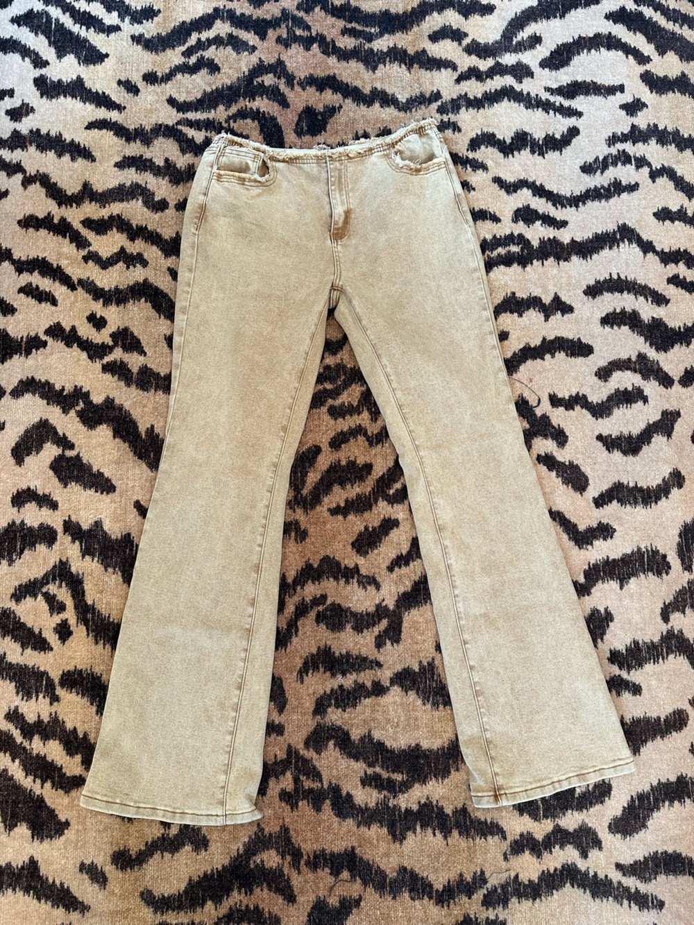 Fashion Nova Women's Boot Cut Jeans in Beige